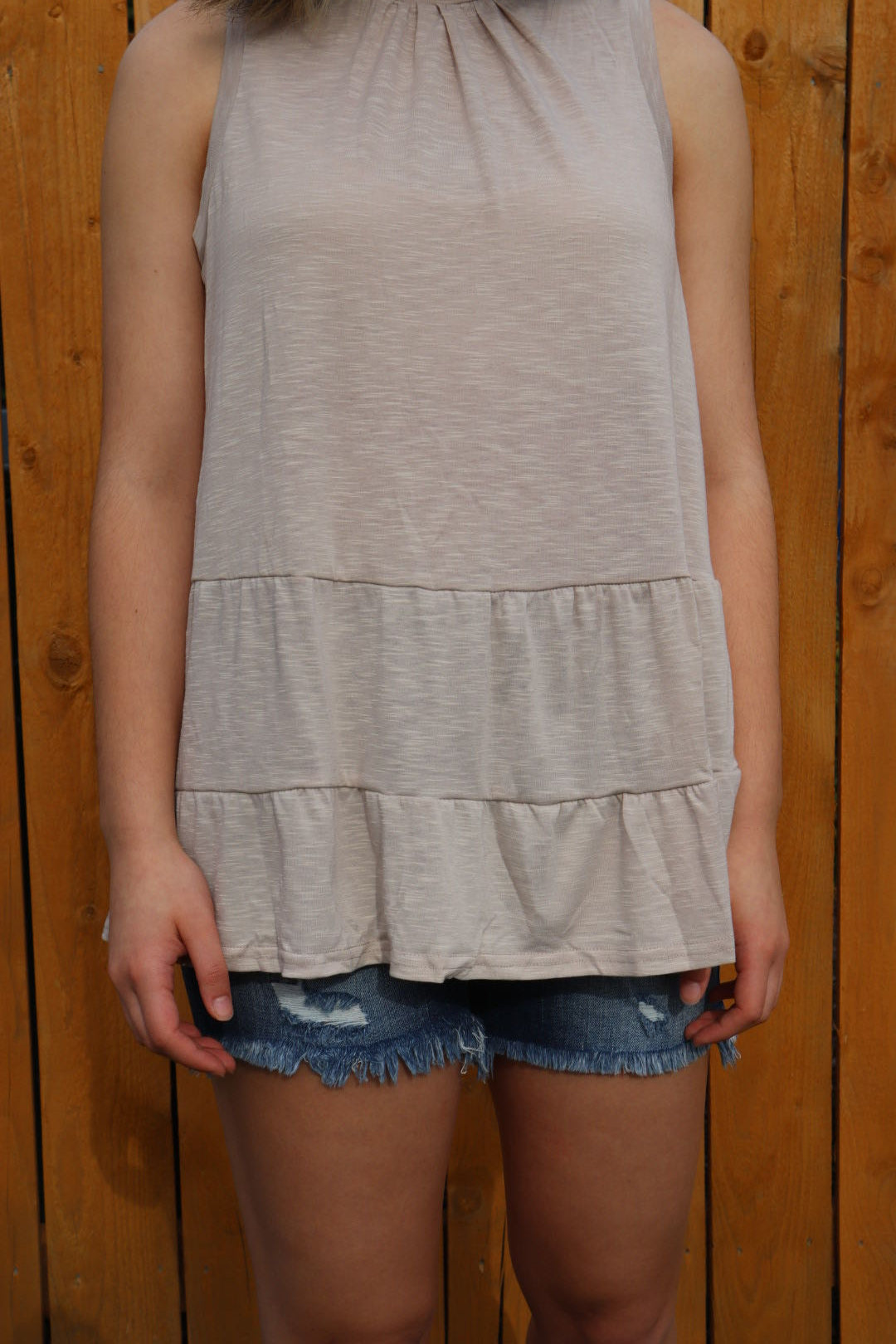 BEIGE RUFFLED TANK