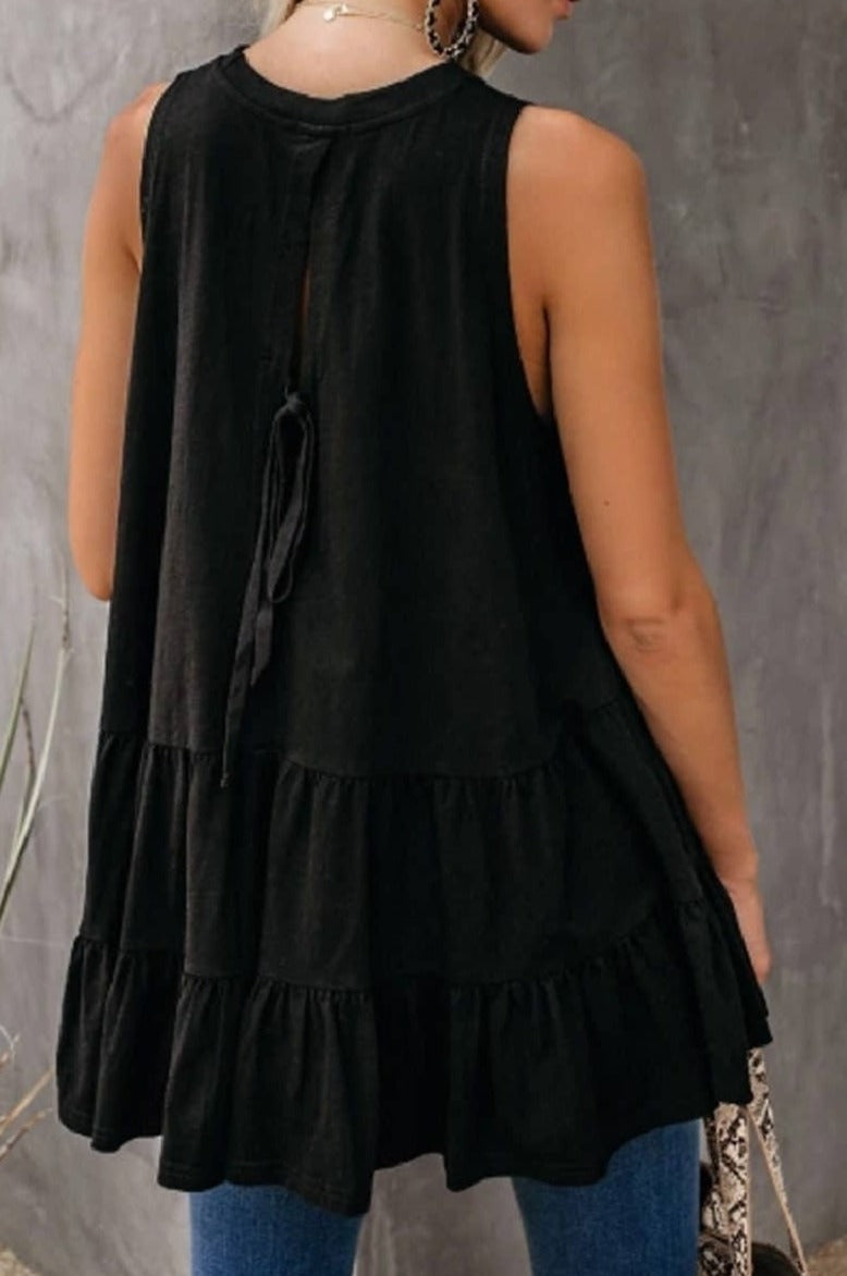 BLACK RUFFLED TANK